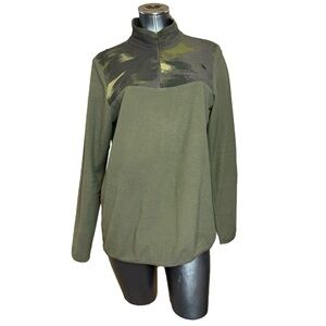 The North Face Olive Green Patterned 3/4 Sleeve Top Jacket Fleece Thermal